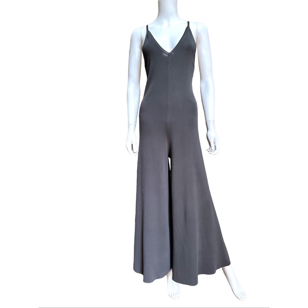 Zara Grey Knit Strappy Wide Flare Leg Jumpsuit, NWT, S - Picture 4 of 14
